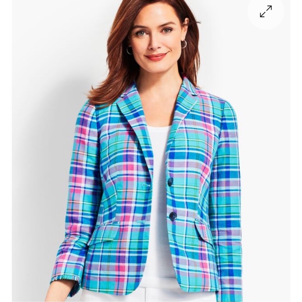 TALBOTS Plaid Linen Blend Madras Blazer Jacket Women’s 2 Petite NWT NEW
